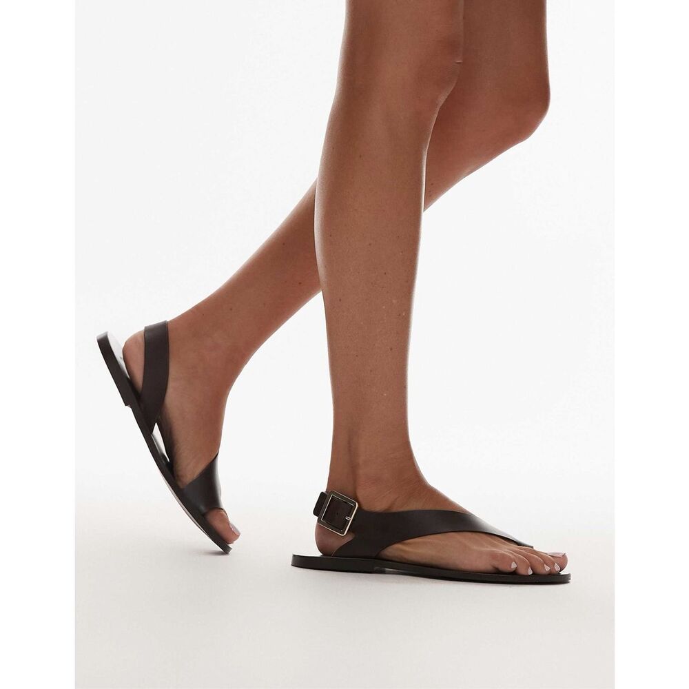Mango $129 MNG Leather Toe Loop Buckle Strap Sandals Black EUR 39 NEW - Picture 1 of 9